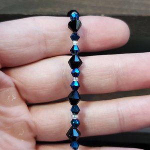 8 Inch Sterling Silver Unique Blue And Black Crystals Bracelet